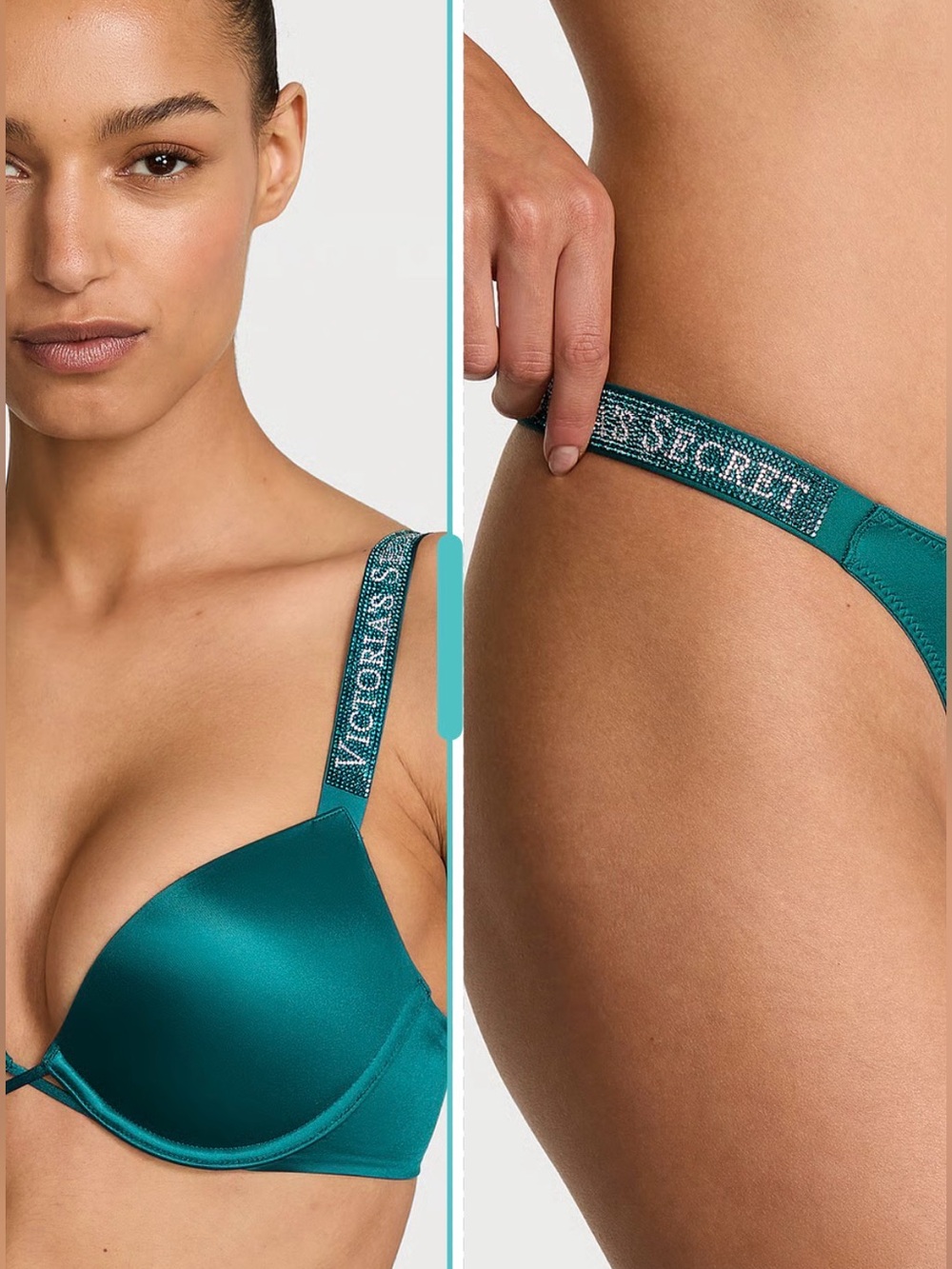 ✨SET!✨Victoria's Secret
Bombshell Logo Shine Strap Push-Up Bra & Thong Panties